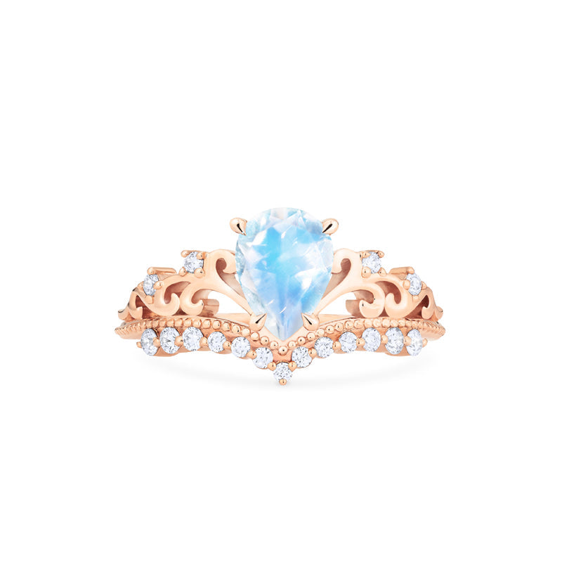 [Francesca] Heirloom Crown Pear Engagement Ring in Moonstone