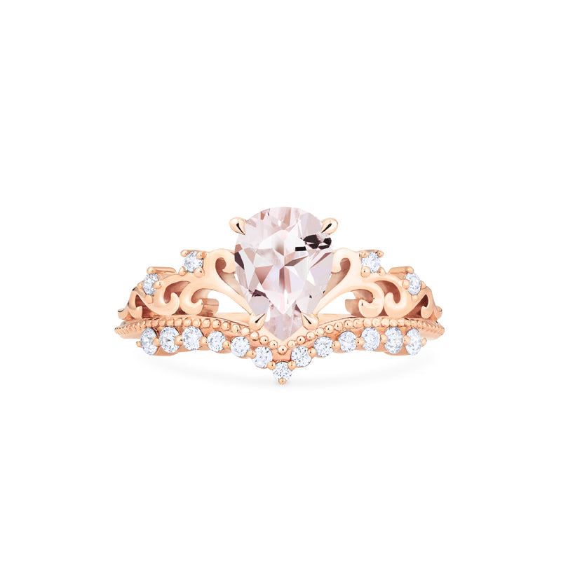 [Francesca] Heirloom Crown Pear Engagement Ring in Morganite