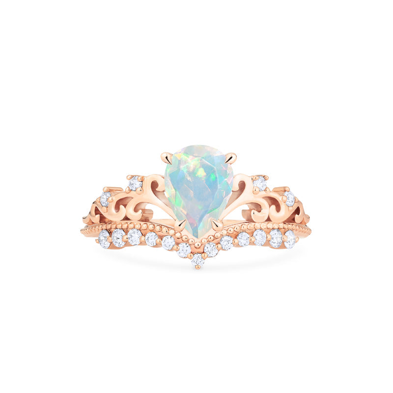 [Francesca] Heirloom Crown Pear Engagement Engagement Ring in Opal