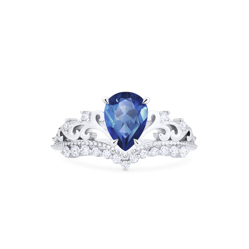 [Francesca] Heirloom Crown Pear Engagement Ring in Blue Sapphire