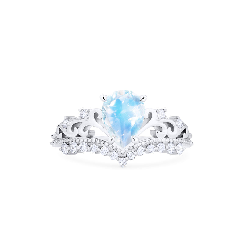 [Francesca] Heirloom Crown Pear Engagement Ring in Moonstone
