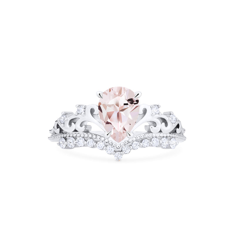[Francesca] Heirloom Crown Pear Engagement Ring in Morganite