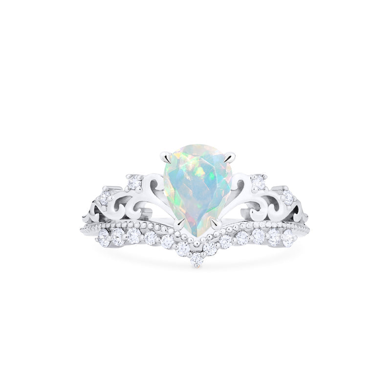 [Francesca] Heirloom Crown Pear Engagement Engagement Ring in Opal