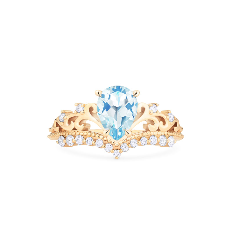 [Francesca] Heirloom Crown Pear Engagement Ring in Aquamarine