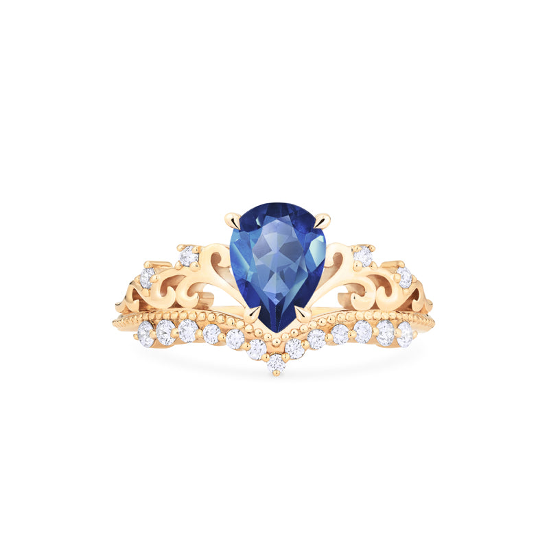 [Francesca] Heirloom Crown Pear Engagement Ring in Blue Sapphire