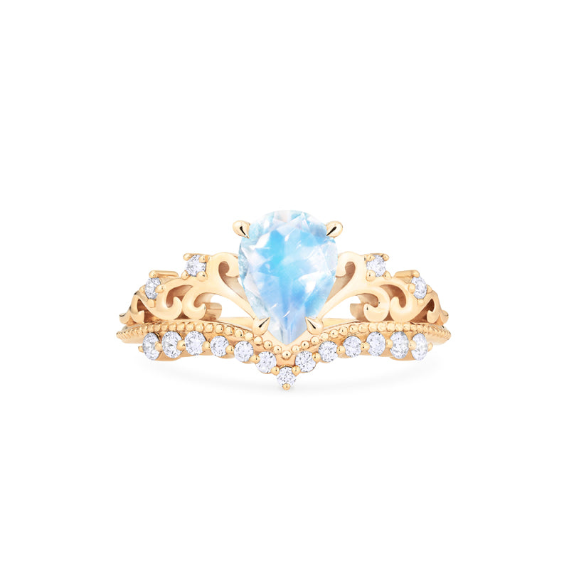 [Francesca] Heirloom Crown Pear Engagement Ring in Moonstone