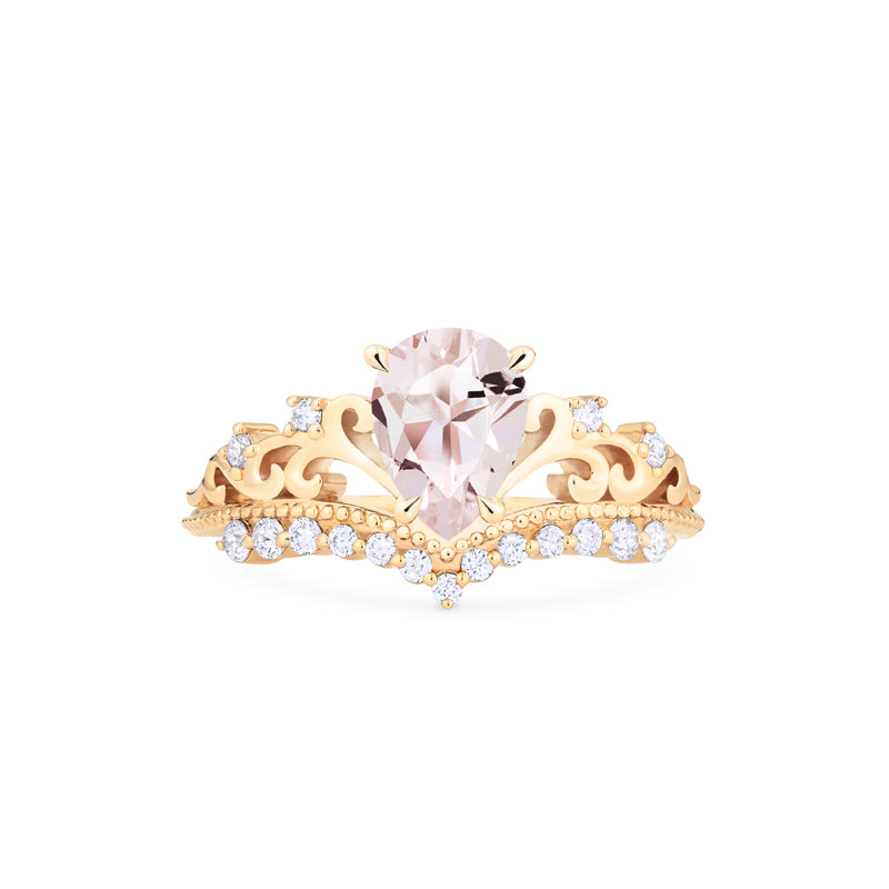 [Francesca] Heirloom Crown Pear Engagement Ring in Morganite