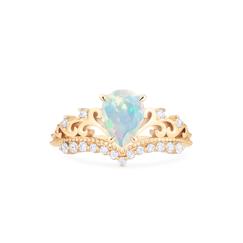[Francesca] Heirloom Crown Pear Engagement Engagement Ring in Opal