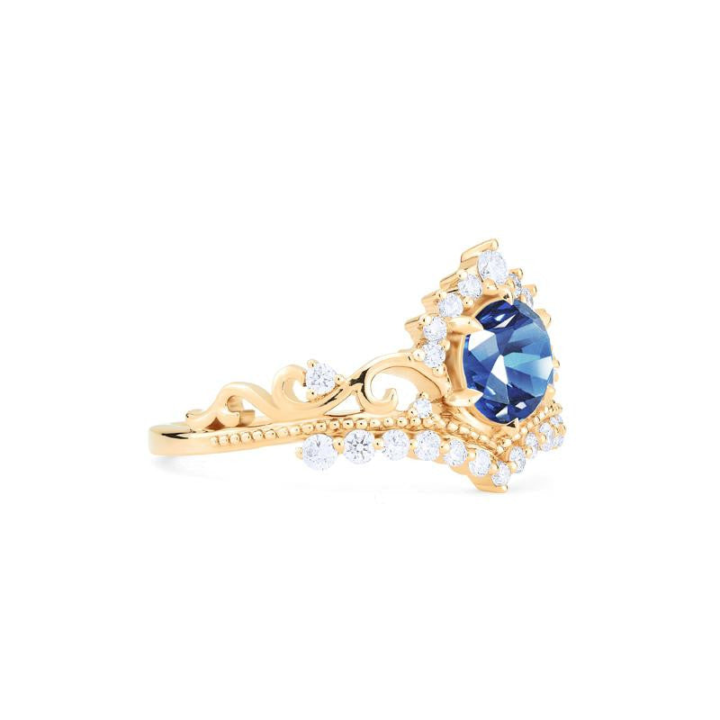 [Theia] Heirloom Crown Engagement Ring in Lab Blue Sapphire