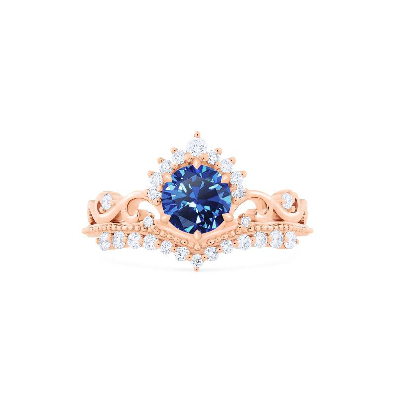 [Theia] Heirloom Crown Engagement Ring in Lab Blue Sapphire