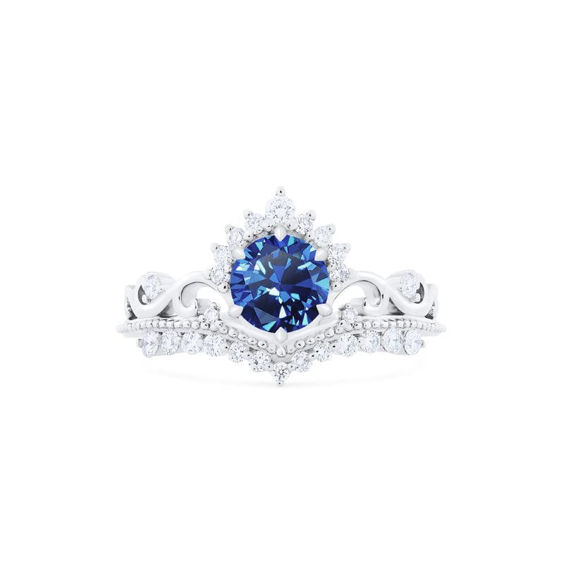 [Theia] Heirloom Crown Engagement Ring in Lab Blue Sapphire