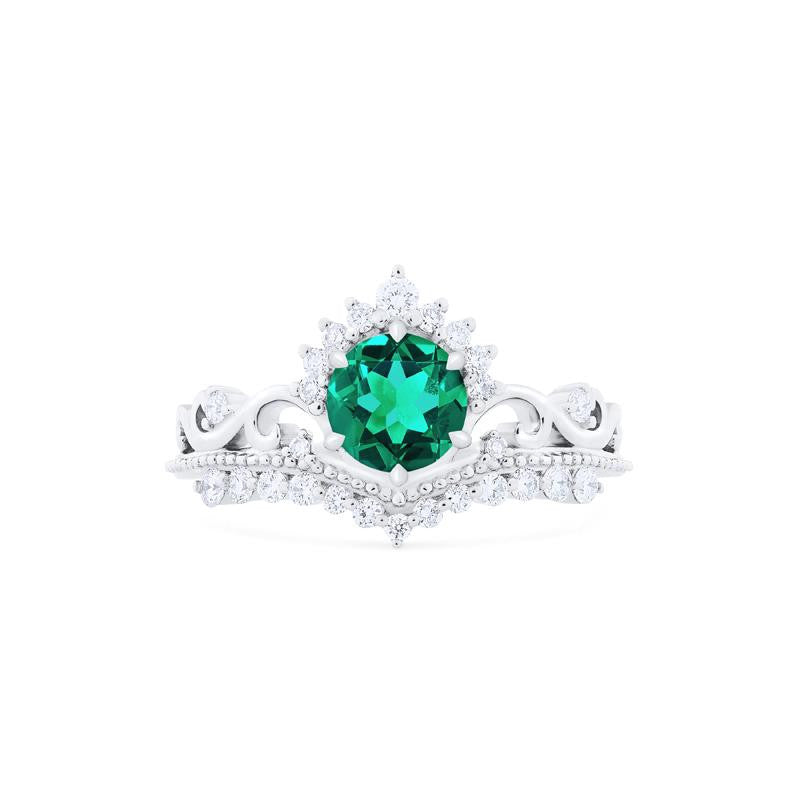 [Theia] Heirloom Crown Engagement Ring in Lab Emerald
