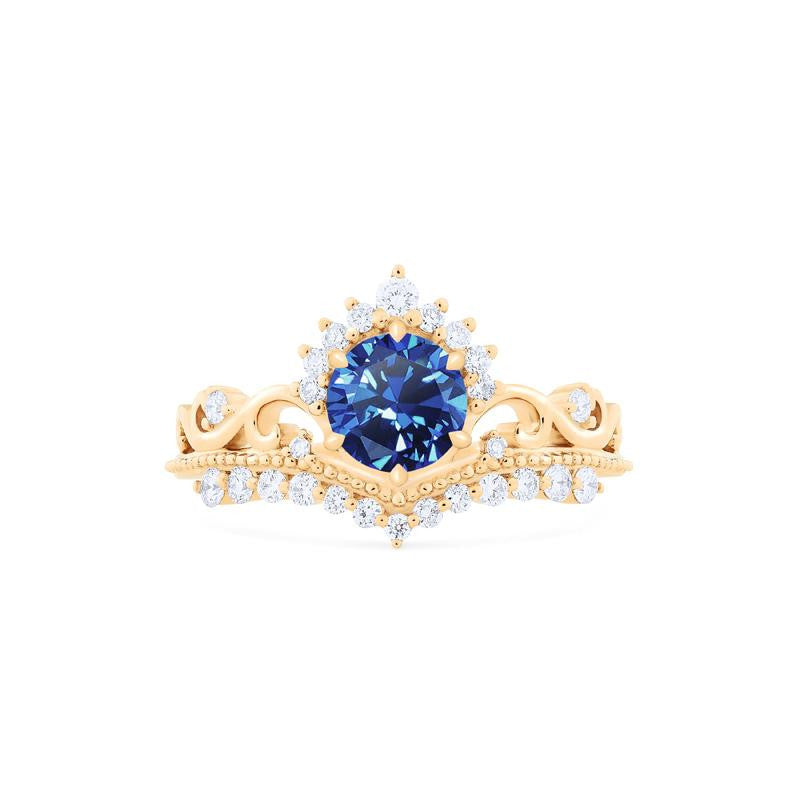 [Theia] Heirloom Crown Engagement Ring in Lab Blue Sapphire