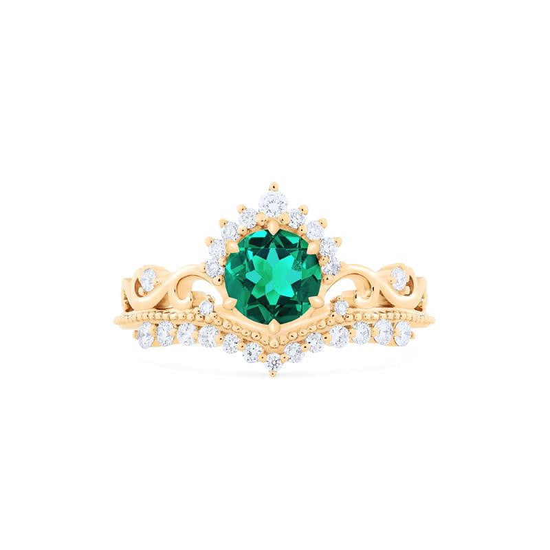 [Theia] Heirloom Crown Engagement Ring in Lab Emerald