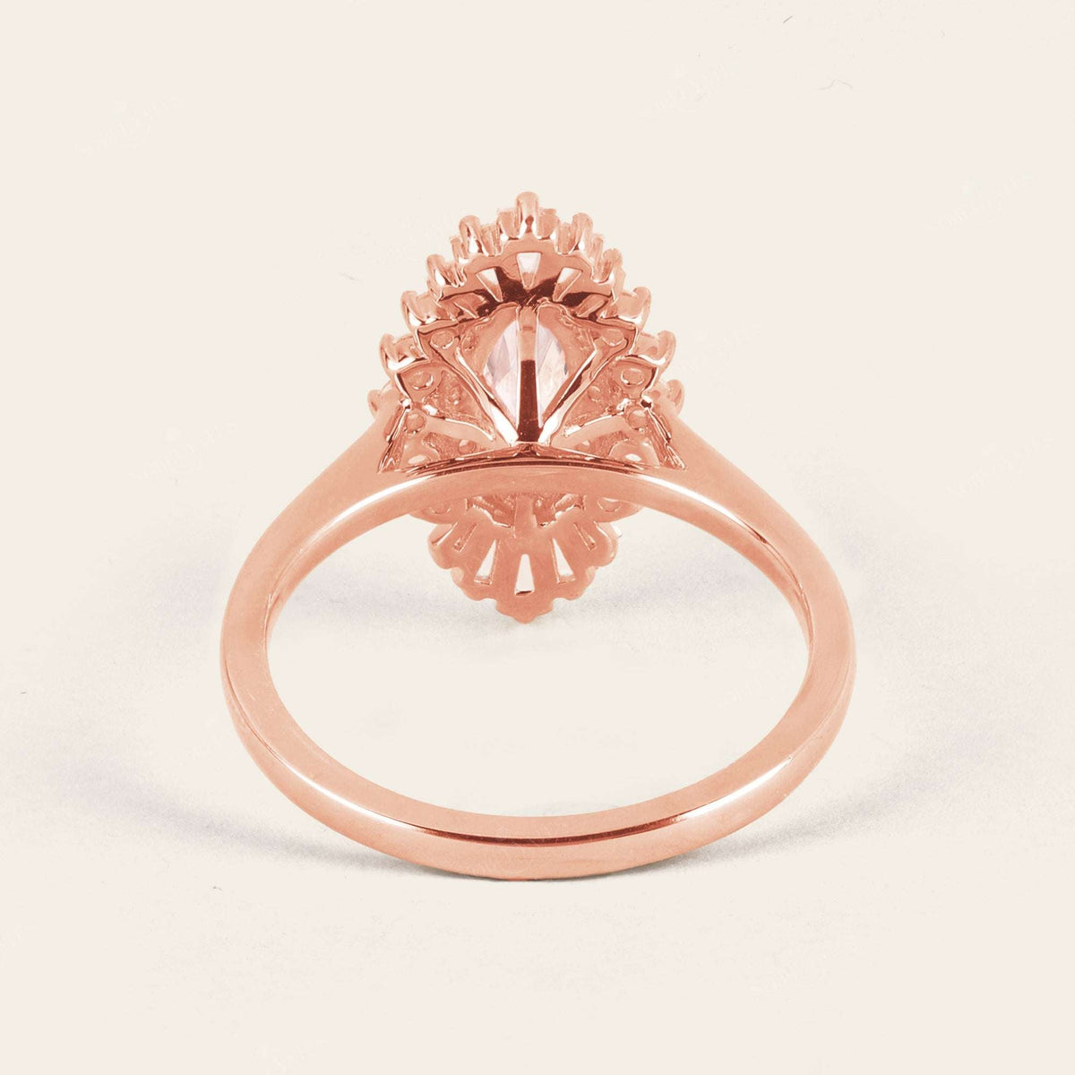 Art Deco Marquise Pink Morganite Star Burst Engagement Ring