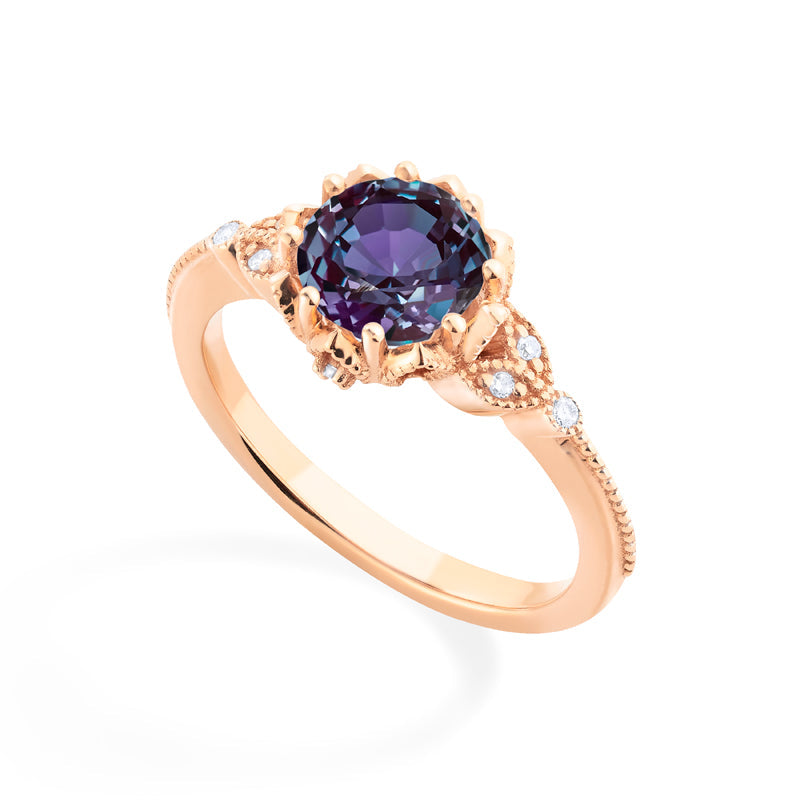 [Evanthe] Vintage Floral Engagement Ring in Lab Alexandrite
