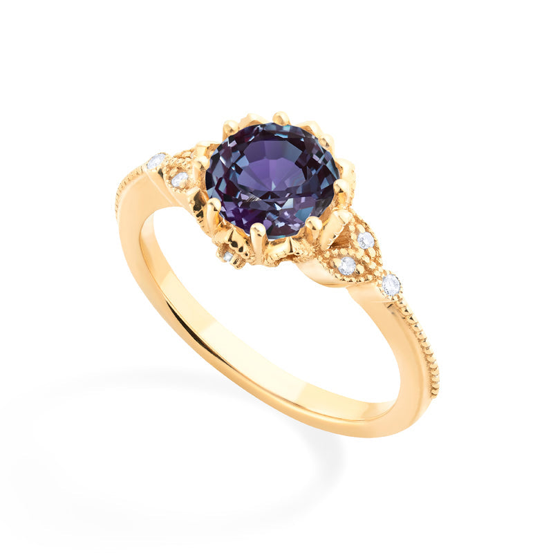 [Evanthe] Vintage Floral Engagement Ring in Lab Alexandrite