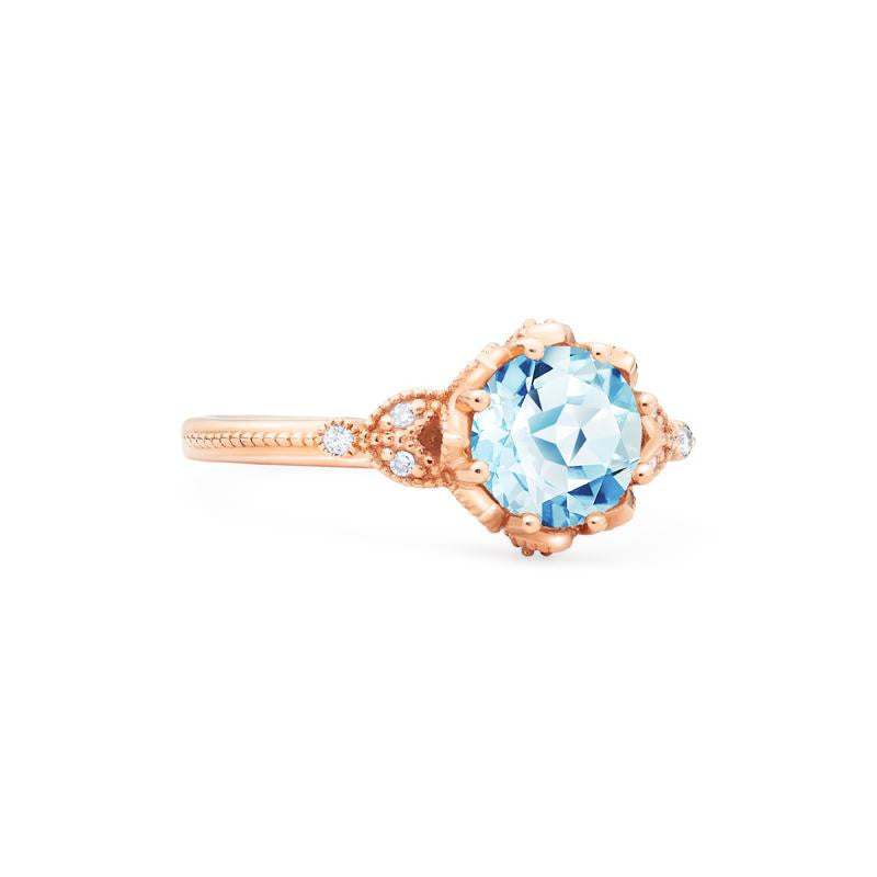 [Evanthe] Vintage Floral Engagement Ring in Aquamarine