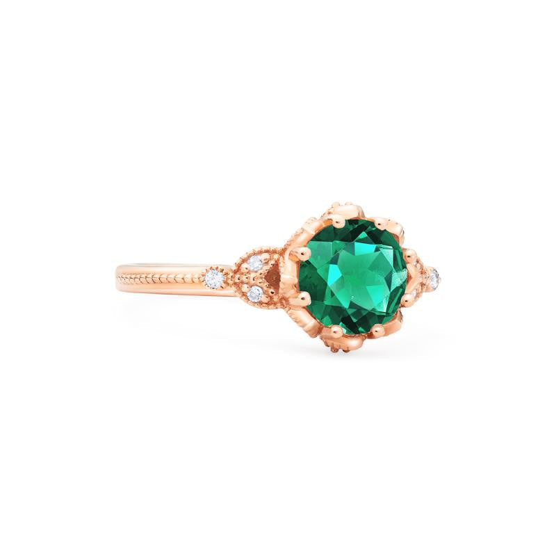 [Evanthe] Vintage Floral Engagement Ring in Emerald