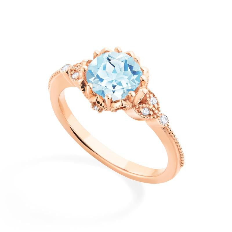 [Evanthe] Vintage Floral Engagement Ring in Aquamarine