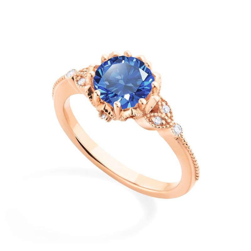 [Evanthe] Vintage Floral Engagement Ring in Blue Sapphire