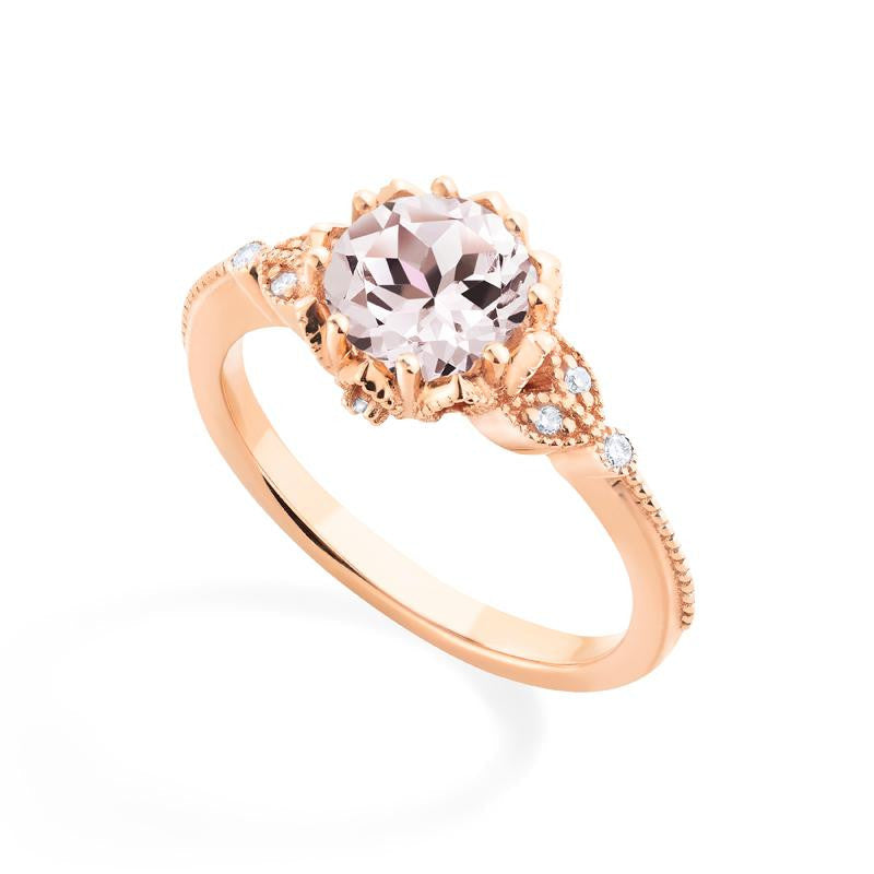 [Evanthe] Vintage Floral Engagement Ring in Morganite