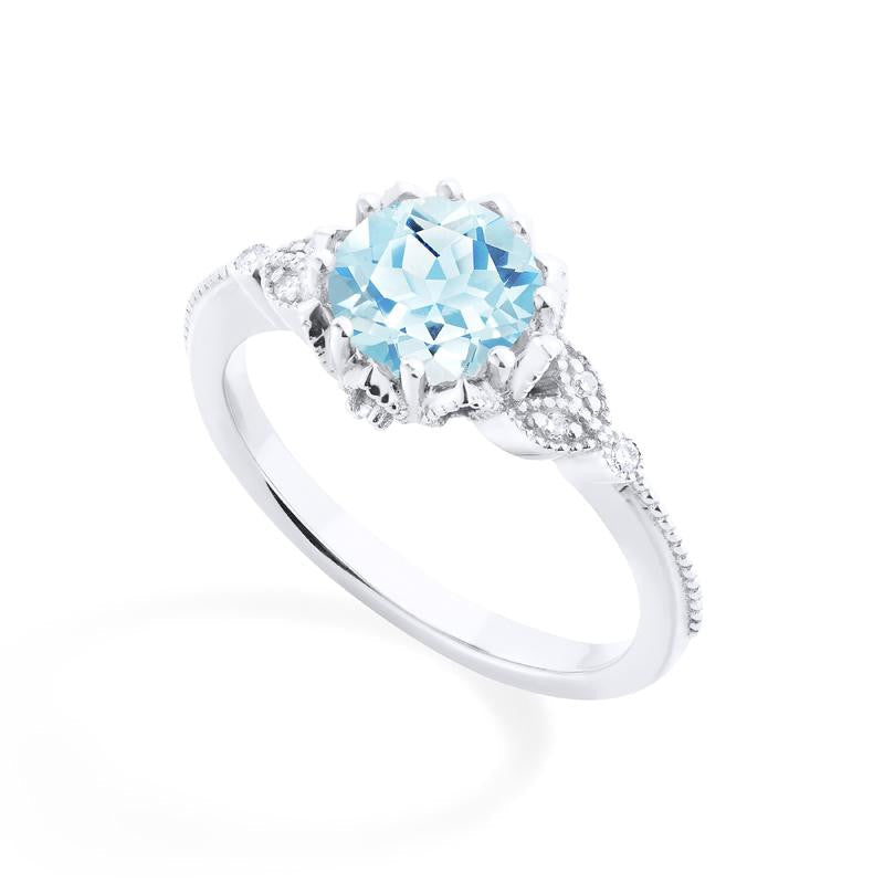 [Evanthe] Vintage Floral Engagement Ring in Aquamarine