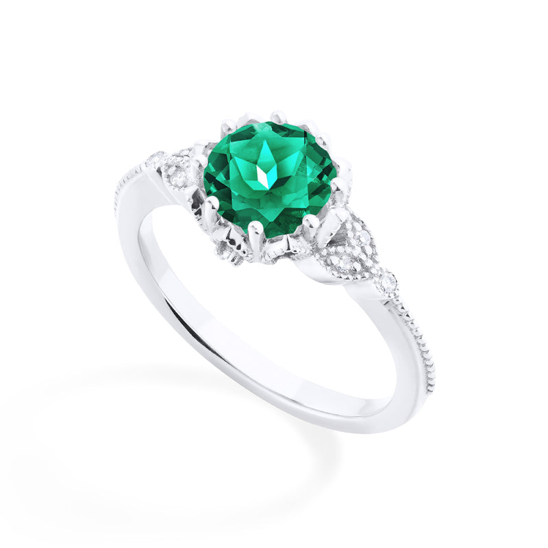 [Evanthe] Vintage Floral Engagement Ring in Emerald