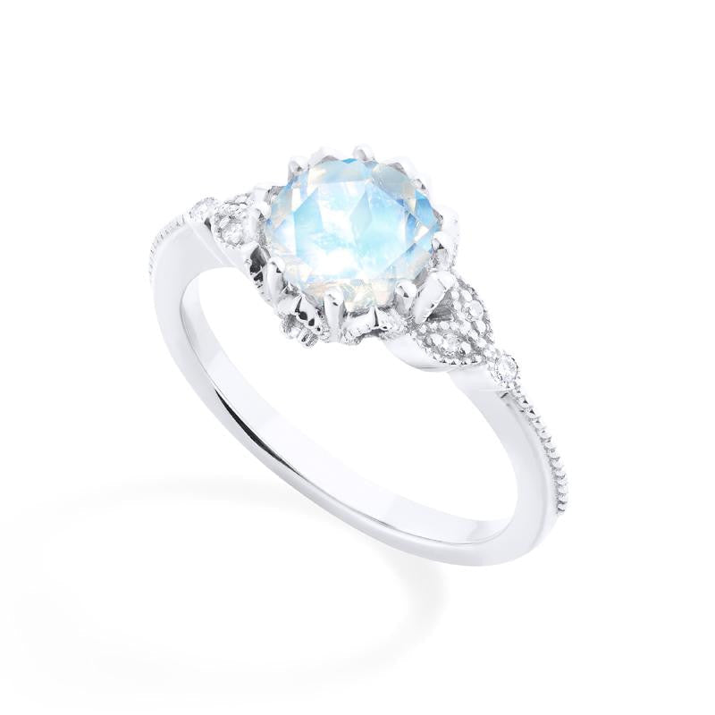 [Evanthe] Vintage Floral Engagement Ring in Moonstone