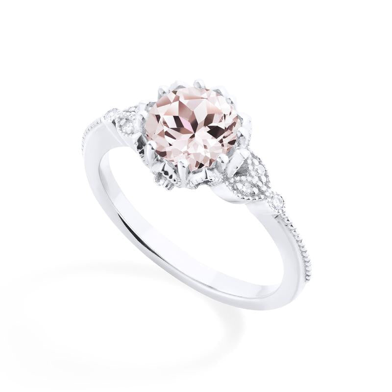[Evanthe] Vintage Floral Engagement Ring in Morganite