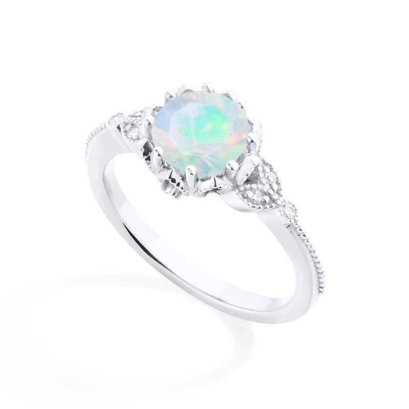 [Evanthe] Vintage Floral Engagement Ring in Opal