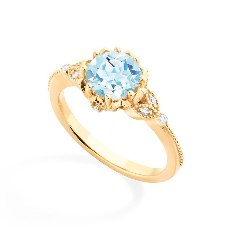 [Evanthe] Vintage Floral Engagement Ring in Aquamarine