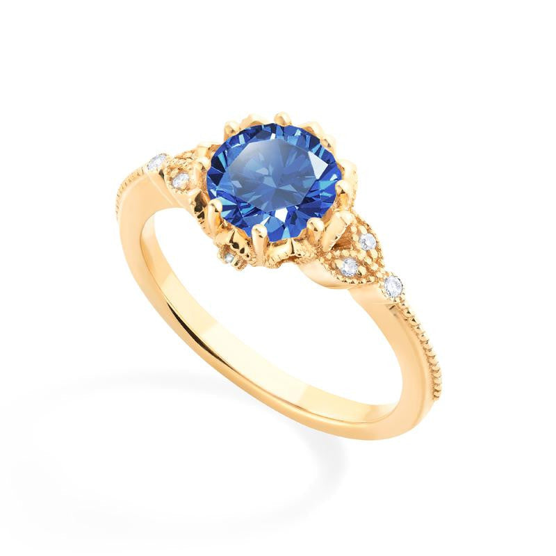 [Evanthe] Vintage Floral Engagement Ring in Blue Sapphire