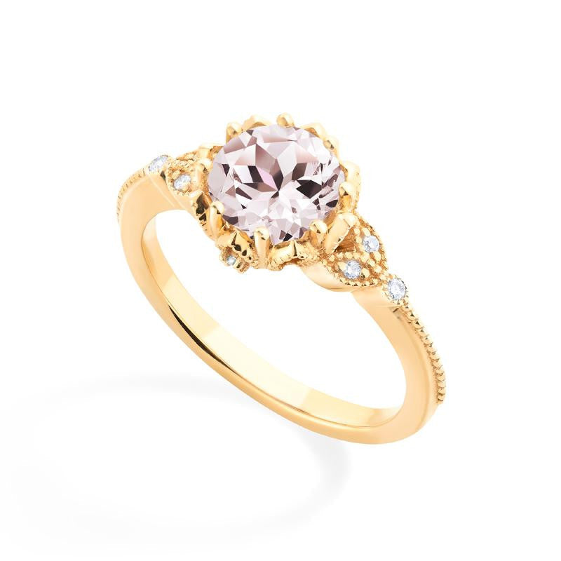 [Evanthe] Vintage Floral Engagement Ring in Morganite