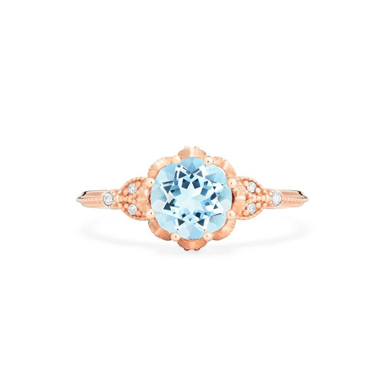 [Evanthe] Vintage Floral Engagement Ring in Aquamarine