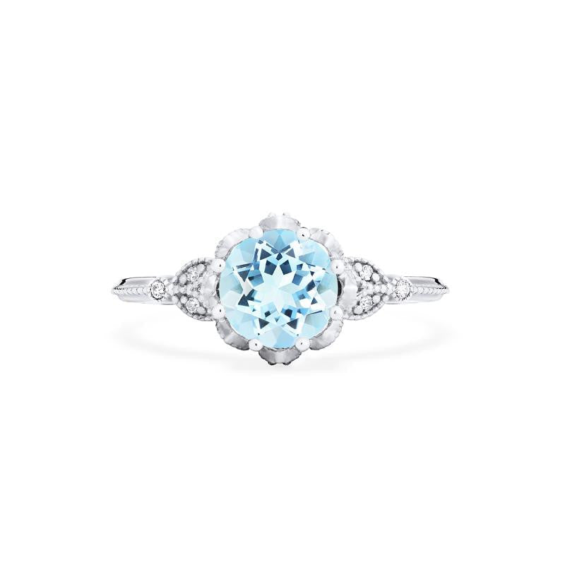 [Evanthe] Vintage Floral Engagement Ring in Aquamarine
