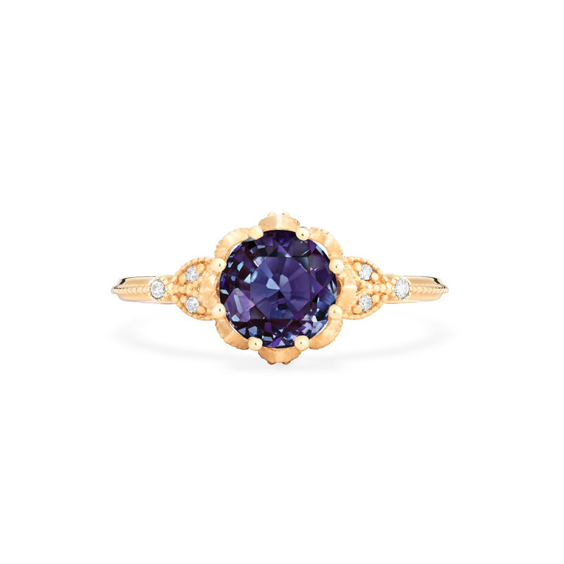 [Evanthe] Vintage Floral Engagement Ring in Lab Alexandrite