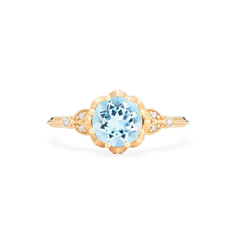 [Evanthe] Vintage Floral Engagement Ring in Aquamarine