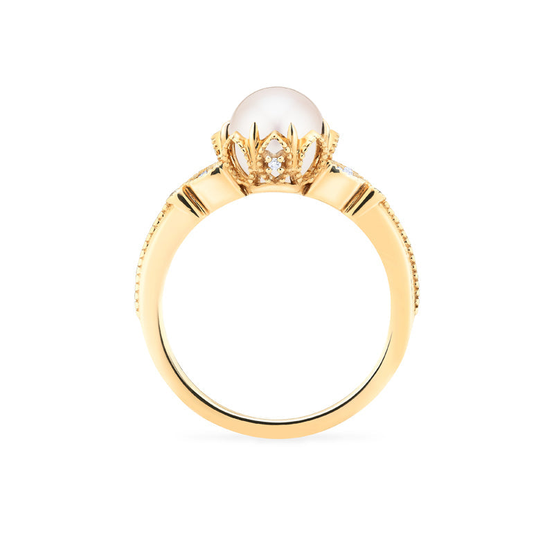 [Evanthe] Vintage Floral Engagement Ring in Akoya Pearl