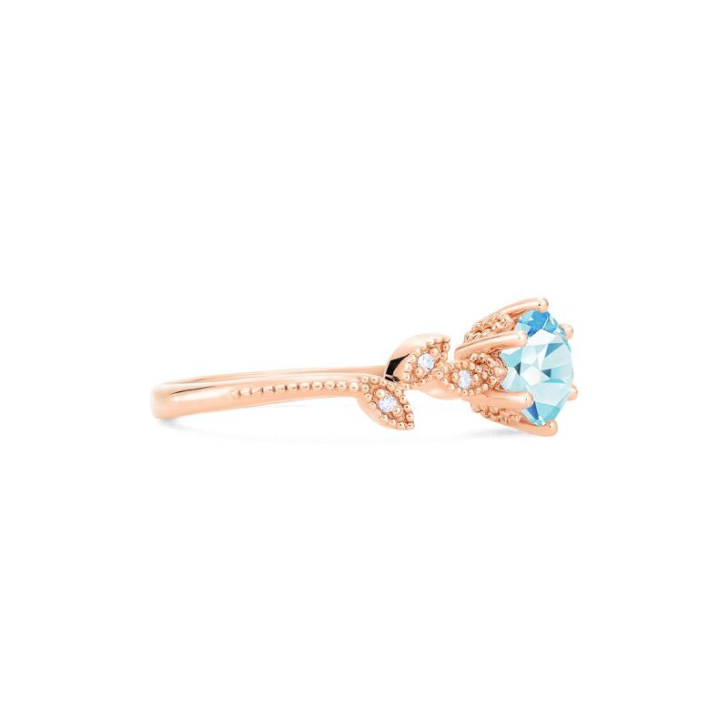 [Dahlia] Petite Floral Engagement Ring in Aquamarine