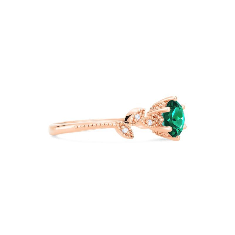 [Dahlia] Petite Floral Engagement Ring in Emerald