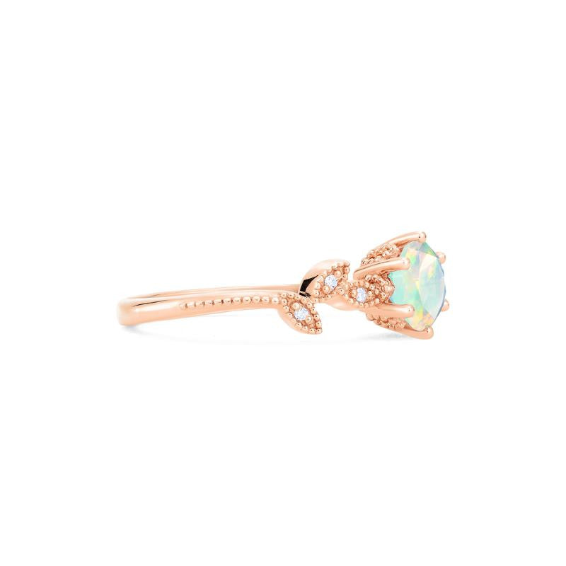 [Dahlia] Petite Floral Engagement Ring in Opal