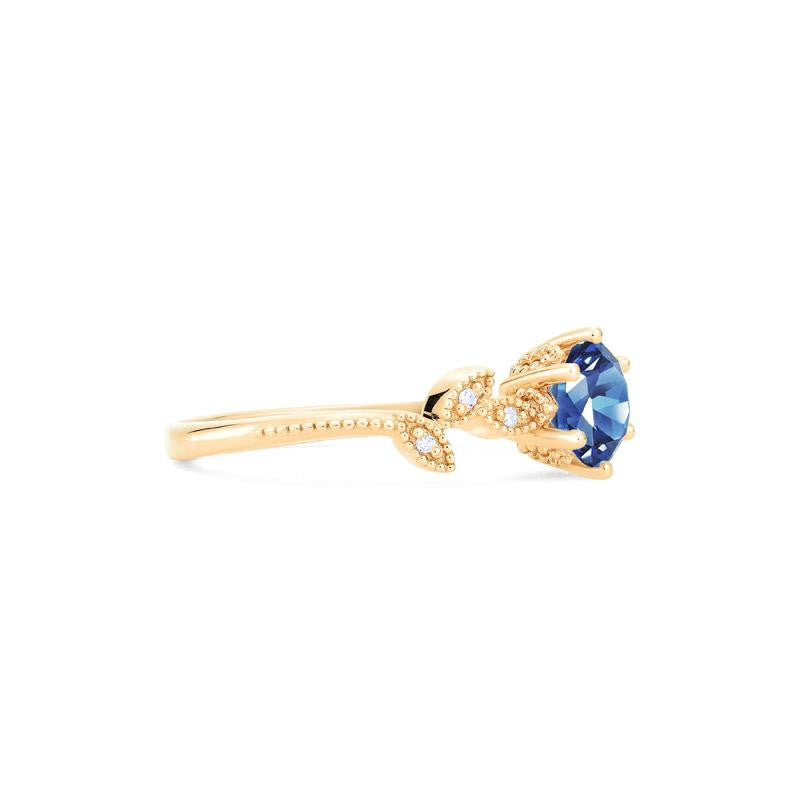 [Dahlia] Petite Floral Engagement Ring in Blue Sapphire
