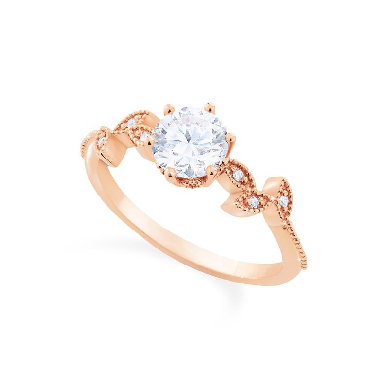 [Dahlia] Petite Floral Engagement Ring in Diamond / Moissanite