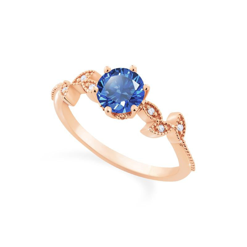 [Dahlia] Petite Floral Engagement Ring in Blue Sapphire
