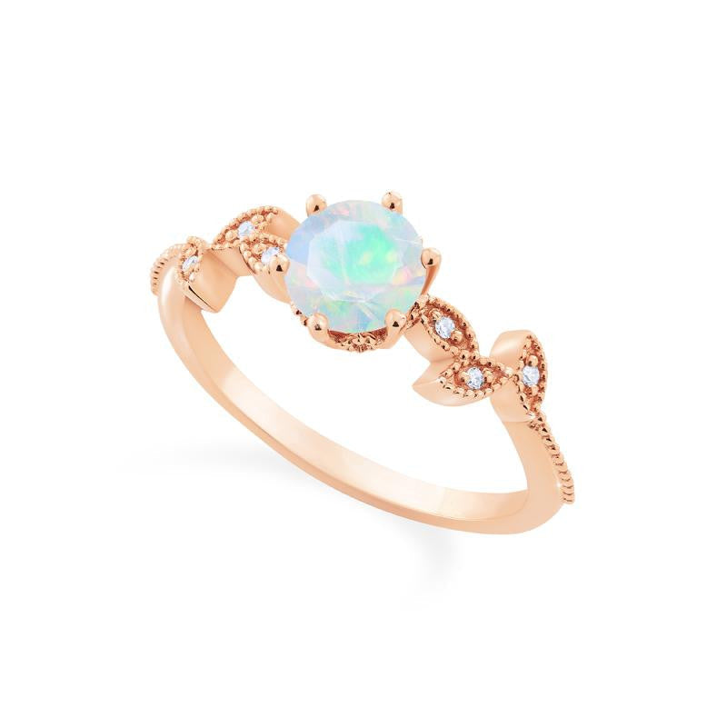 [Dahlia] Petite Floral Engagement Ring in Opal