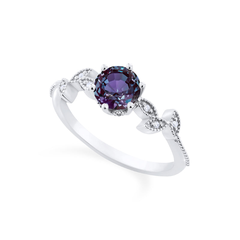 [Dahlia] Petite Floral Engagement Ring in Lab Alexandrite