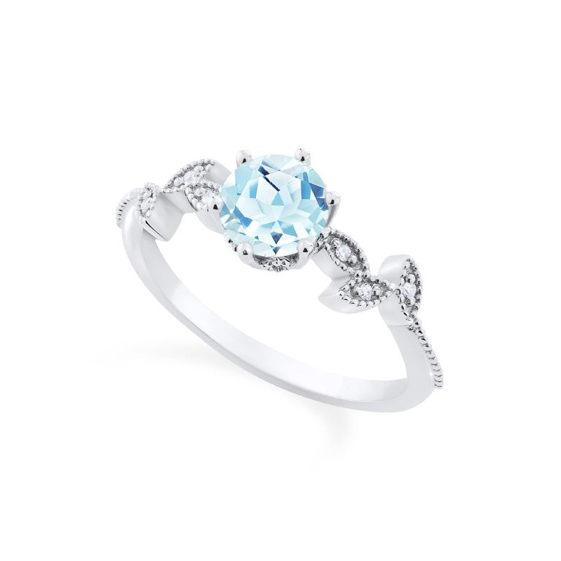 [Dahlia] Petite Floral Engagement Ring in Aquamarine