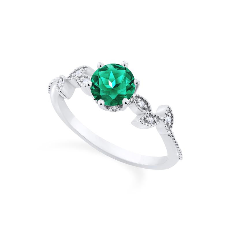 [Dahlia] Petite Floral Engagement Ring in Emerald