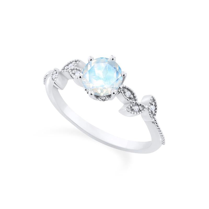 [Dahlia] Petite Floral Engagement Ring in Moonstone